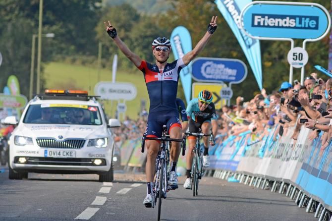 Matthias Br&auml;ndle (IAM Cycling) wins his second straight stage in the 2014 Tour of Britain