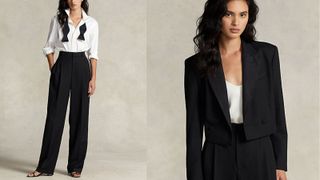 Ralph Lauren tuxedo cropped jacket with wide leg high waisted pants