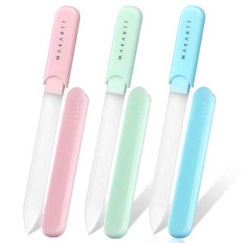 Makartt Nail Files - Glass Nail Files for Natural Nails, Double-Sided Reusable Sandblasted Fingernail Buffers With Case for Shape &amp;amp; Smooth Finish, Portable Manicure Gift Set, 3pcs Pink Green Blue