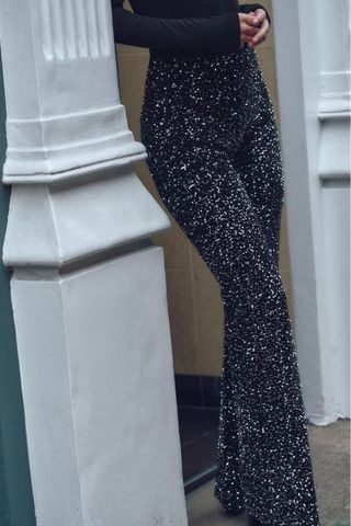 Zara Velvet Flared Sequin Leggings