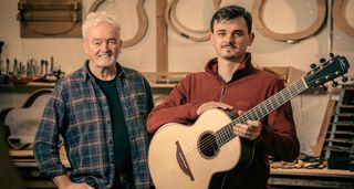 George and Aaron Lowden of Lowden Guitars, pictured in the Lowden workshop, celebrating the 50th Anniversary of the brand