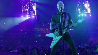 Metallica frontman James Hetfield performing live in 2023