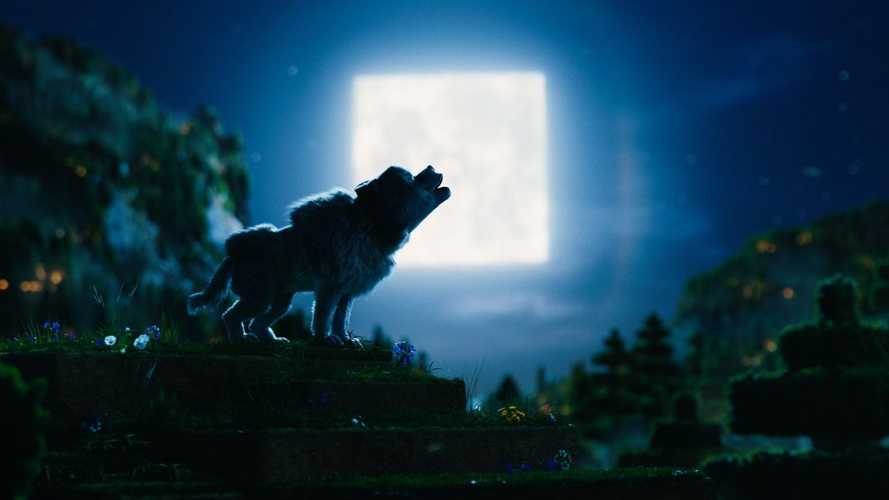 A wolf howling at the moon