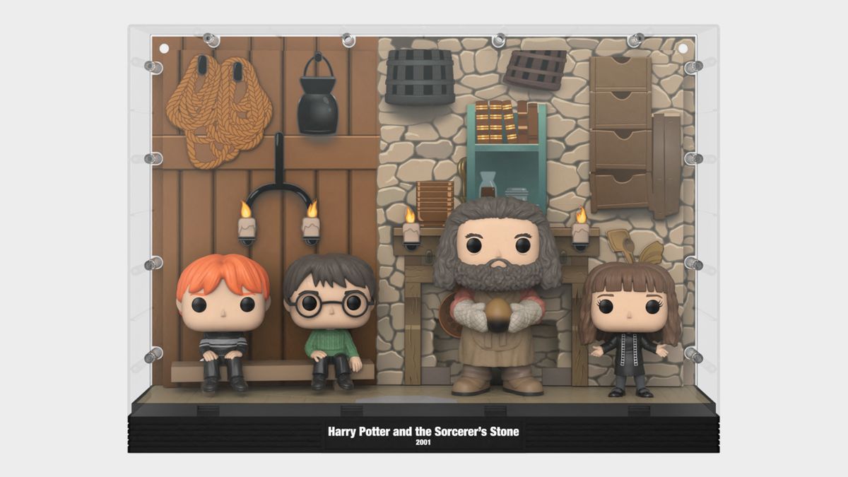 Funko Deluxe Pop! Moment: Harry Potter - Hagrid's Hut protective case and stand on a plain background