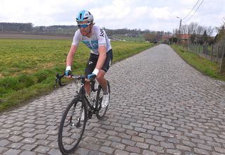 Luke Rowe (Team Sky) rides the cobbles at Tour of Flanders