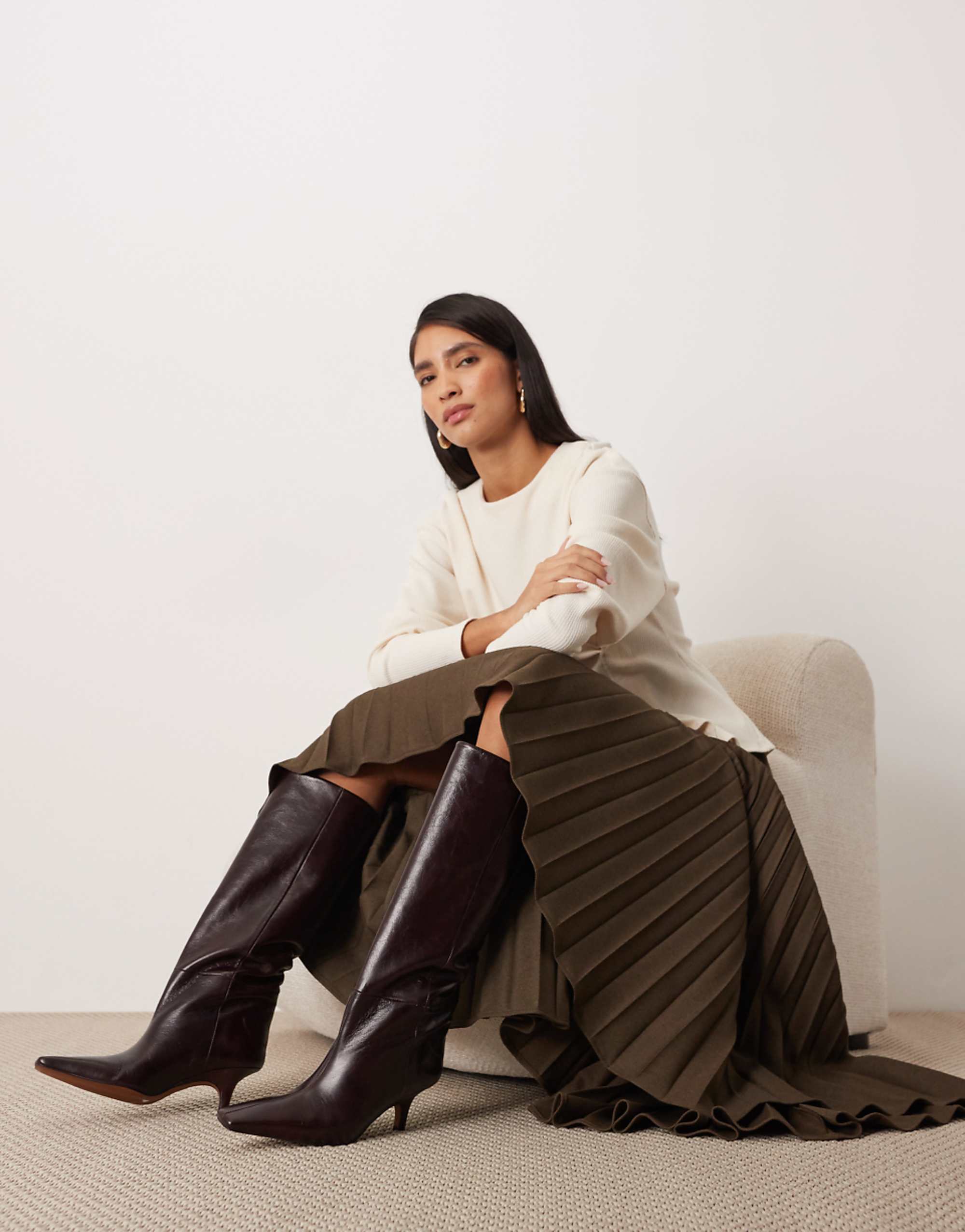 Arrange Rowe Premium Leather Heeled Knee Boots in Chocolate