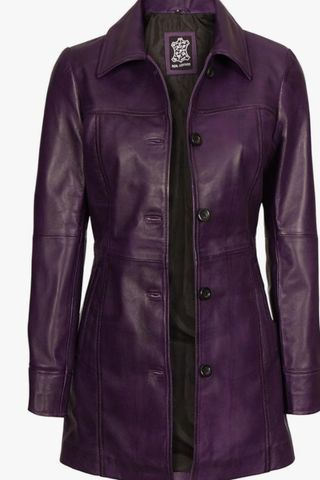 purple leather trench