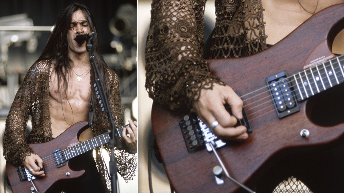 Nuno Bettencourt of Extreme performs at Shoreline Amphitheatre on June 28, 1993 in Mountain View California