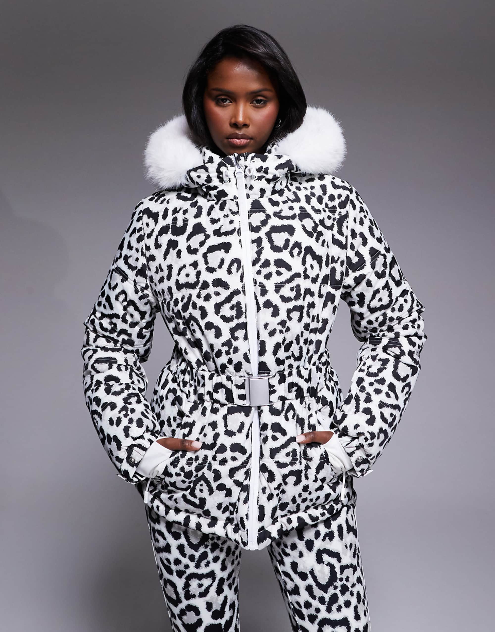 Asos 4505 Ski Icon Water Repellent Insulated Belted Ski Jacket in Snow Leopard