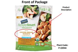 Perdue Foods is recalling nearly 50,000 bags of the company's organic gluten-free chicken breast nuggets because they may be contaminated with wood pieces.