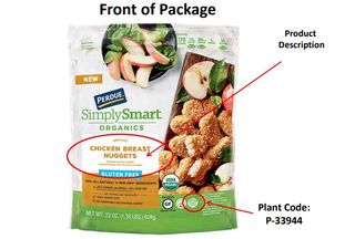 Perdue Foods is recalling nearly 50,000 bags of the company&#039;s organic gluten-free chicken breast nuggets because they may be contaminated with wood pieces.