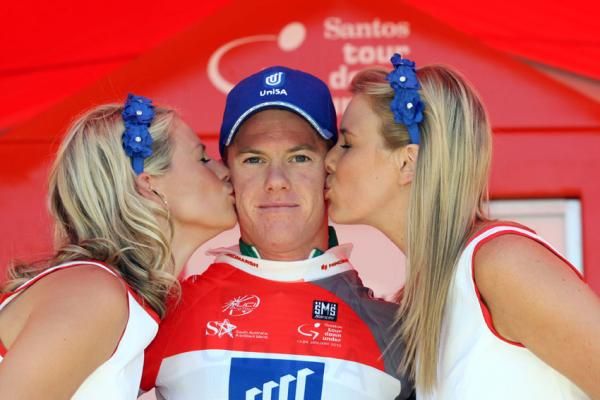 ISD-Neri's Simon Clarke is racing for the UniSA team at the Tour Down Under. He picked up the most agressive rider's jersey today.