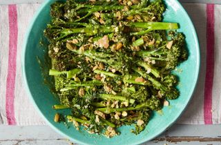 Roasted broccoli with parmesan and pistachios