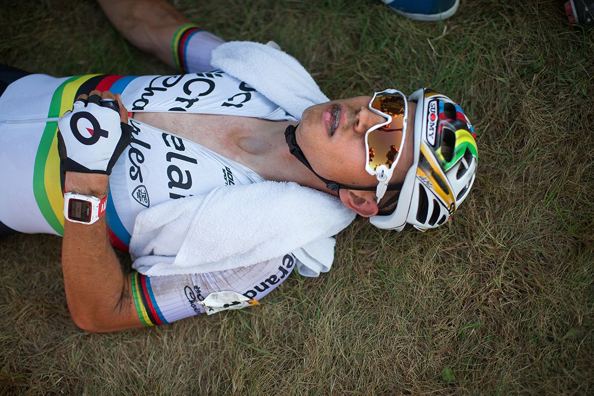 World Champion Wout van Aert sucks in the big ones after the race