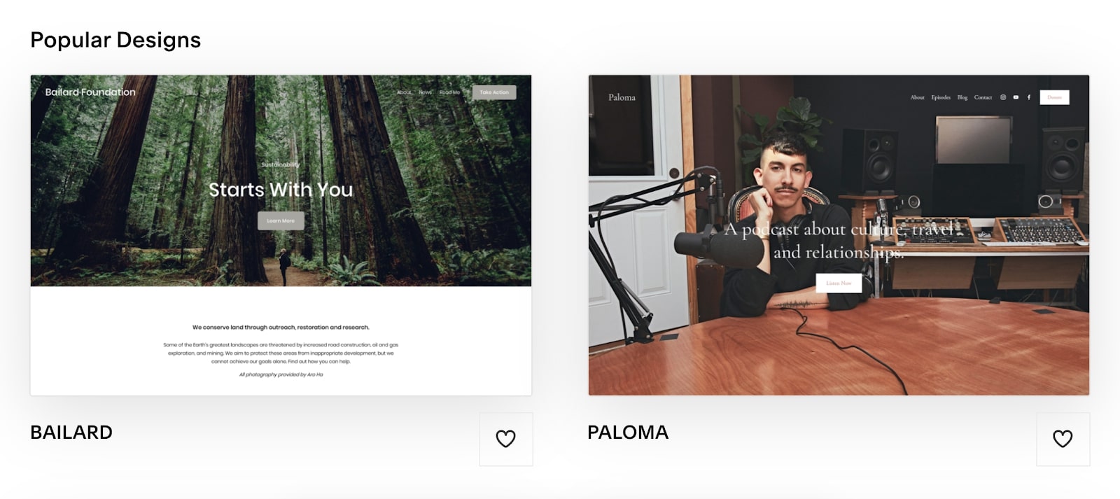 Squarespace's themes selection webpage