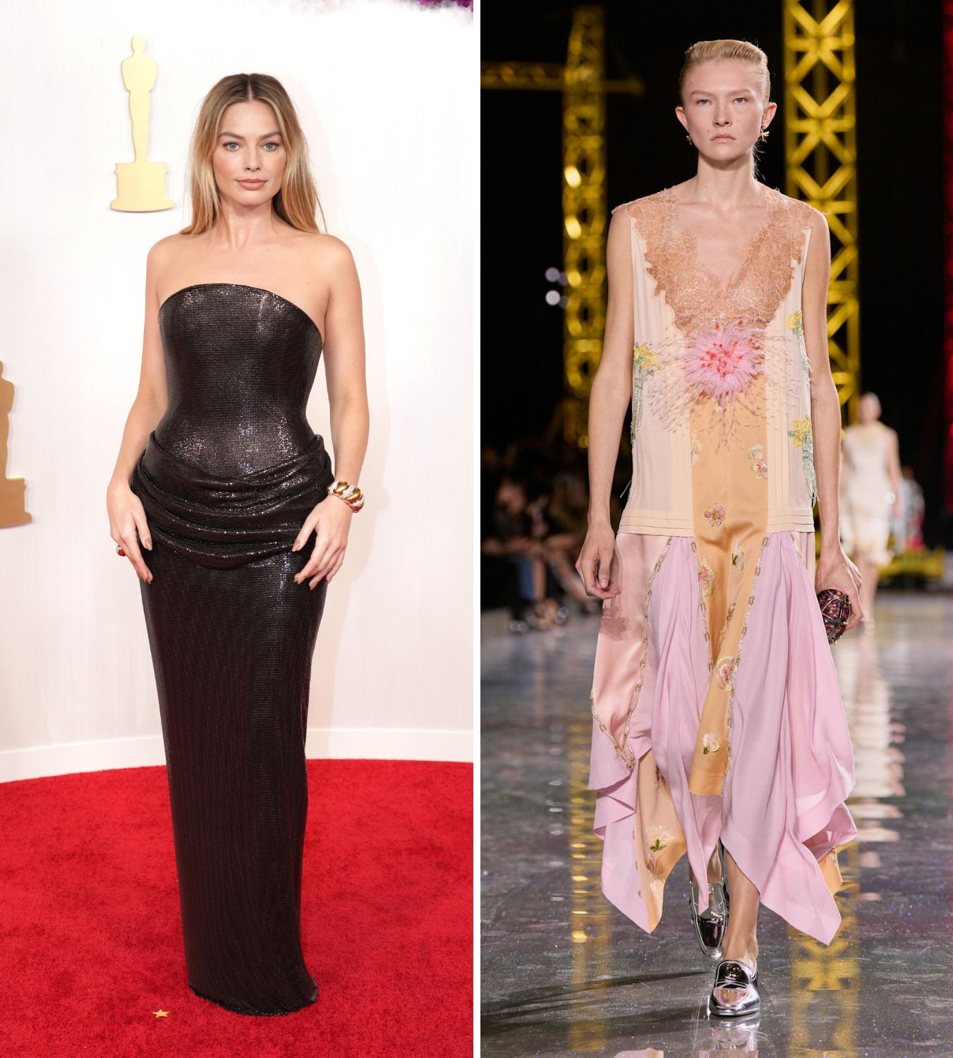 Margot Robbie Oscars 2024 and Chanel aw26 runway look