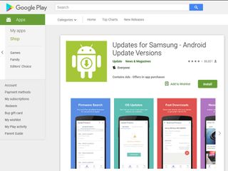Screenshot of Updates for Samsung page in Google Play app store.