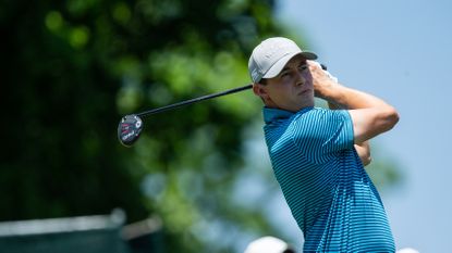 Matt Fitzpatrick tees off on hole 3 during the Memorial Tournament.