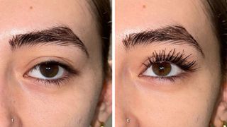 Before and after photos of Benefit's Fan Fest Mascara