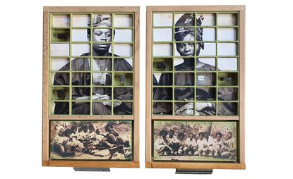 Image of Kelani Abass' artwork, Casing History 22 , 2020, letterpress type and case with digital print, diptych