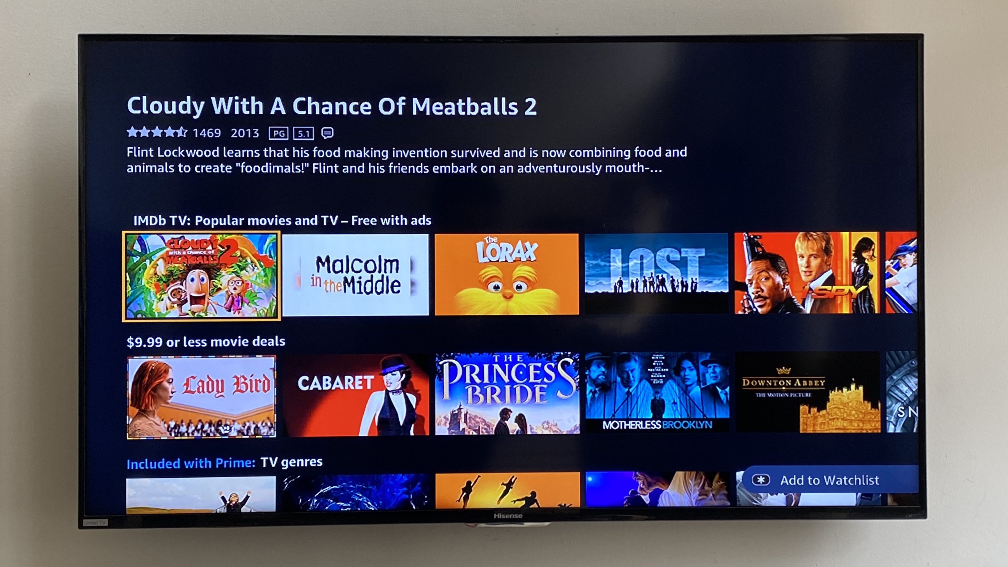 The imdbtv movies section on a Fire TV device