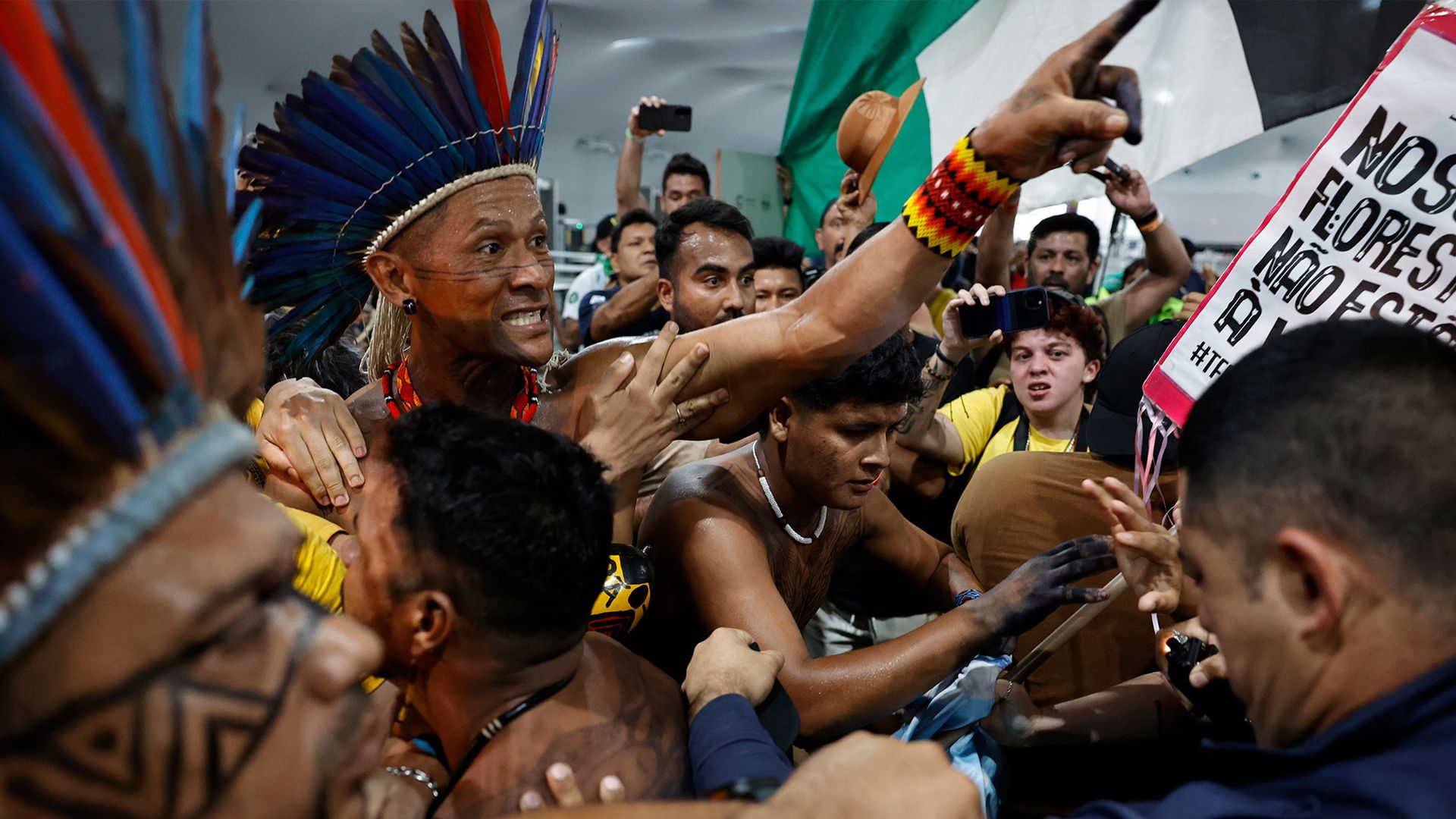 
                                Protesters clash with security forces in an attempt to storm the COP30 headquarters in Belem, Brazil
                            