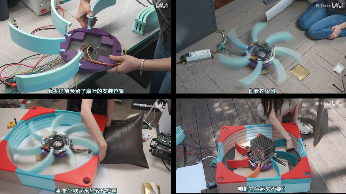 Shots of the Fan PC build from throughout the original video.