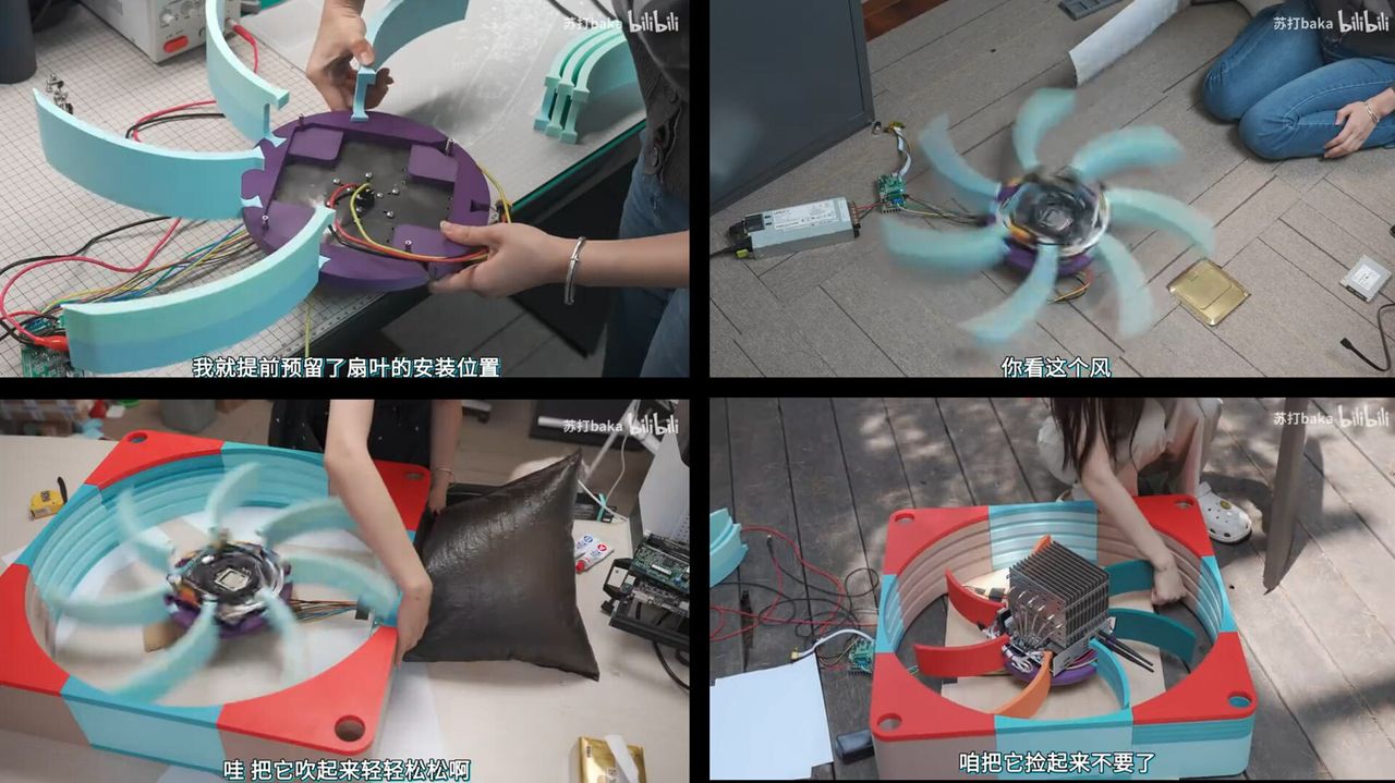 Shots of the Fan PC build from throughout the original video.