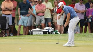 Tyrrell Hatton of England putts on the sixth green during the final round of the Wells Fargo Championship at Quail Hollow Country Club on May 07, 2023 in Charlotte, North Carolina.