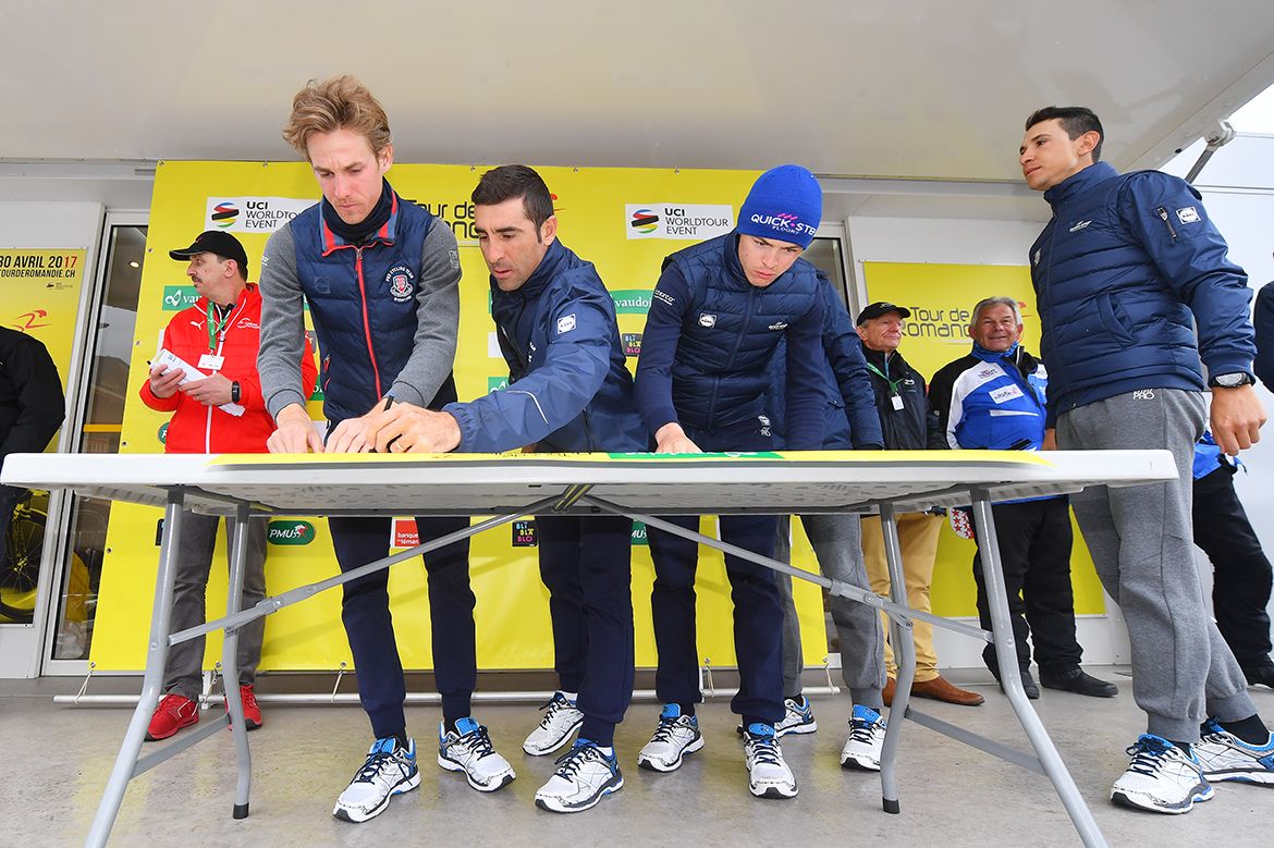 Riders sign in at the modified start