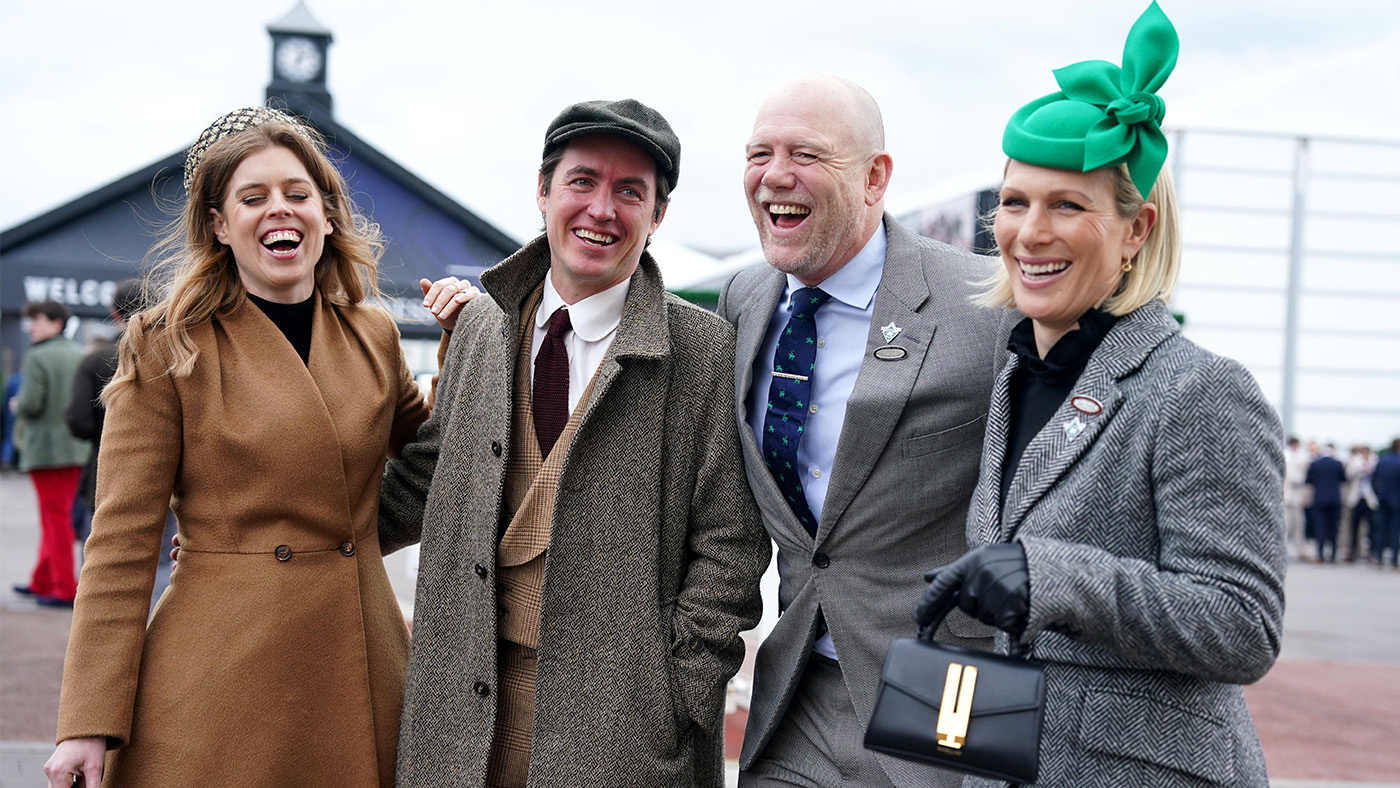 Princess Beatrice (left) with husband Edoardo Mapelli Mozzi, and Mike Tindall and Zara Tindall (right) on day three of the 2024 Cheltenham Festival at Cheltenham Racecourse