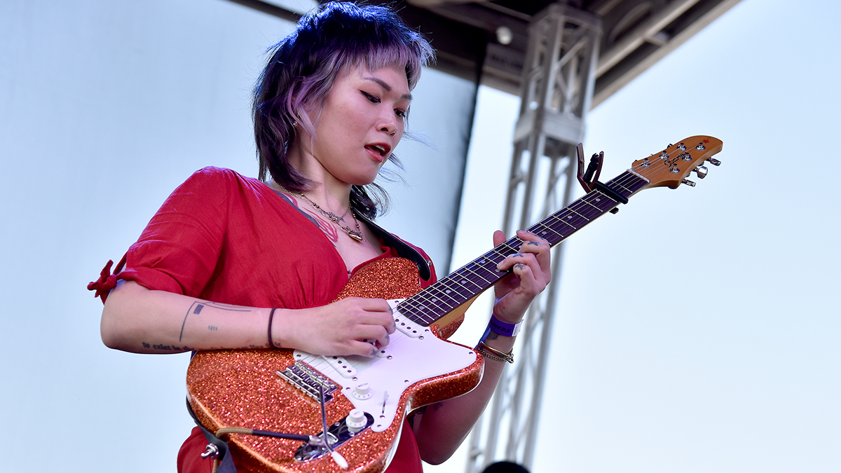  Yvette Young of Covet performs during Swanfest at Heart Health Park on April 23, 2022 in Sacramento, California