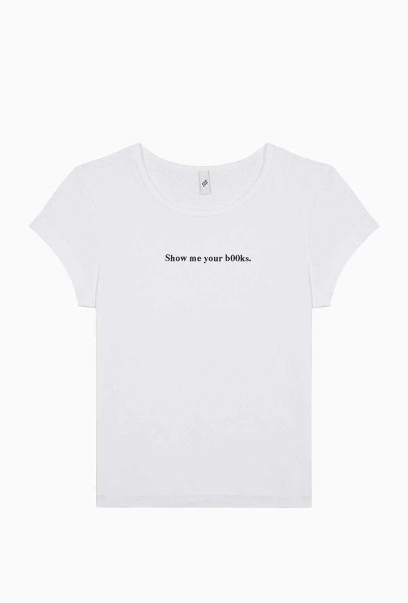 The Books Baby Tee: White Cotton Jersey
