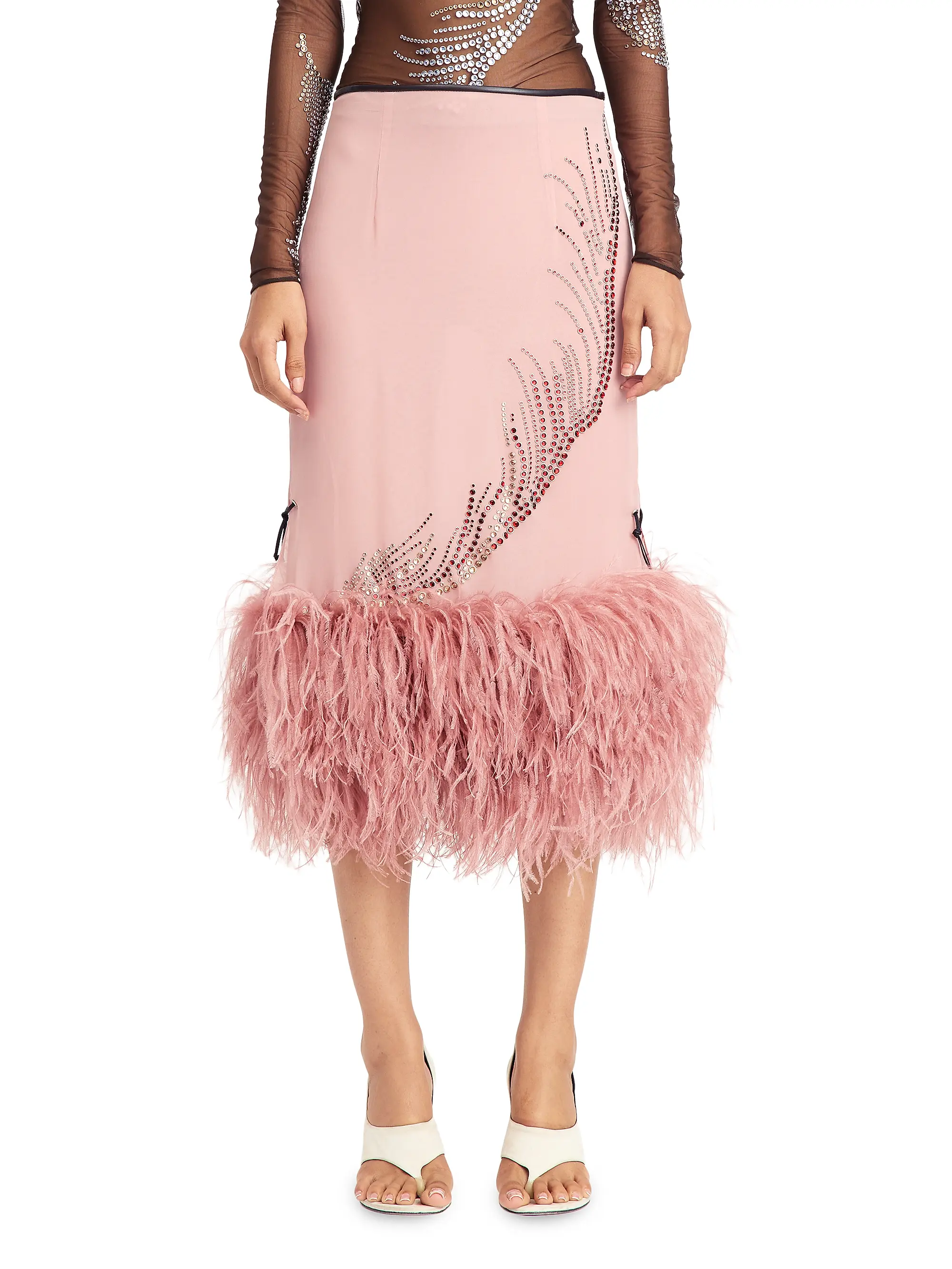 Merrow Feather-Trimmed Embellished Skirt