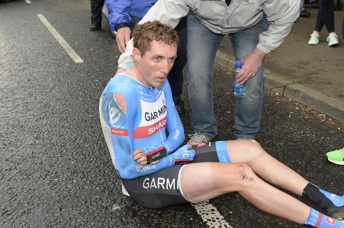 Dan Martin on the ground after crashing in the Giro d'Italia TTT in Belfast