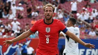 England forward Harry Kane celebrates after his goal in the first half during the friendly soccer match between England and New Zealand.