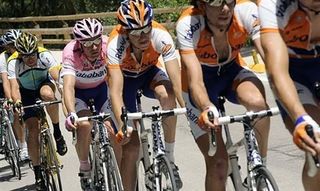 Denis Menchov sits protected in the Rabobank train.