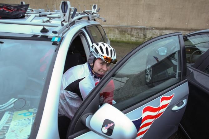 Logan Owen suiting up at Zolder before he heads out to warm up on the course.