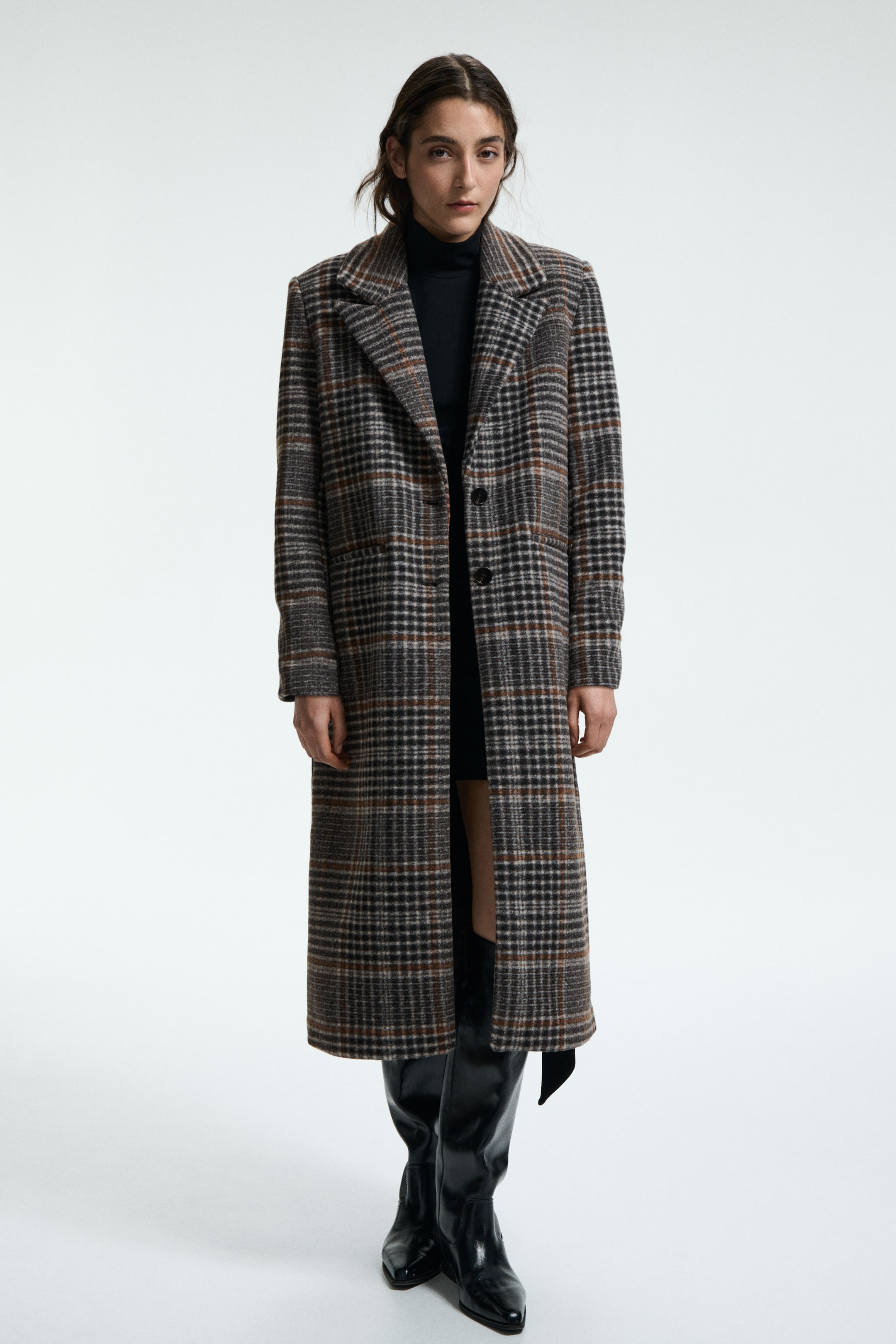 Single-Breasted Coat - Dark Grey/checked