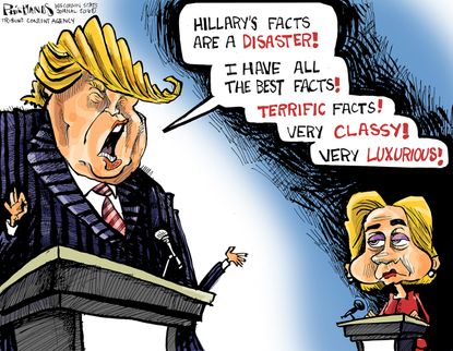 Political cartoon U.S. 2016 election presidential debate fact checking