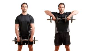 Upright row with dumbbells