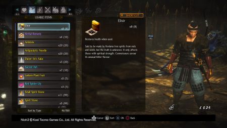 Nioh 2 elixir healing items