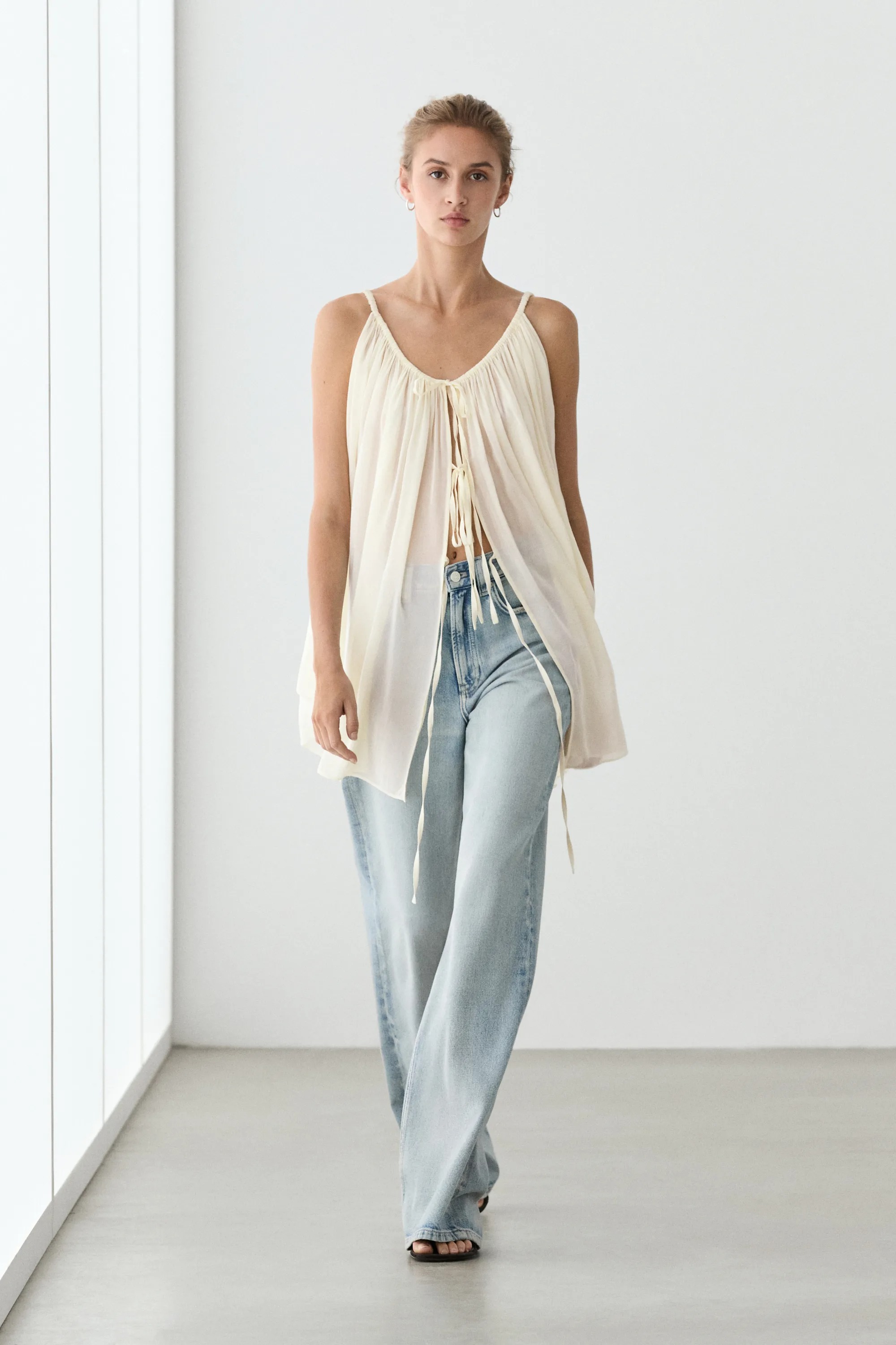 Massimo Dutti, Cotton Cupro Blend Camisole With Bow Details