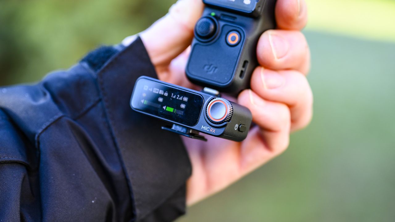 DJI Mic 2 receiver atttached to the DJI Osmo Pocket 3