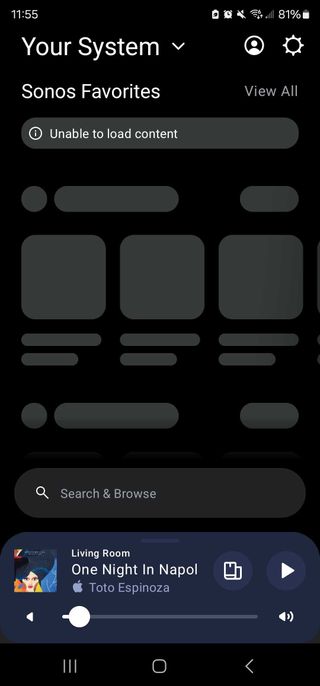 Screenshot of the Sonos app after an update