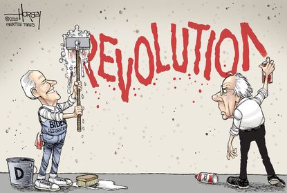 Political Cartoon U.S. Joe Biden Bernie Sanders Democrats 2020 election primaries revolution scrubbed