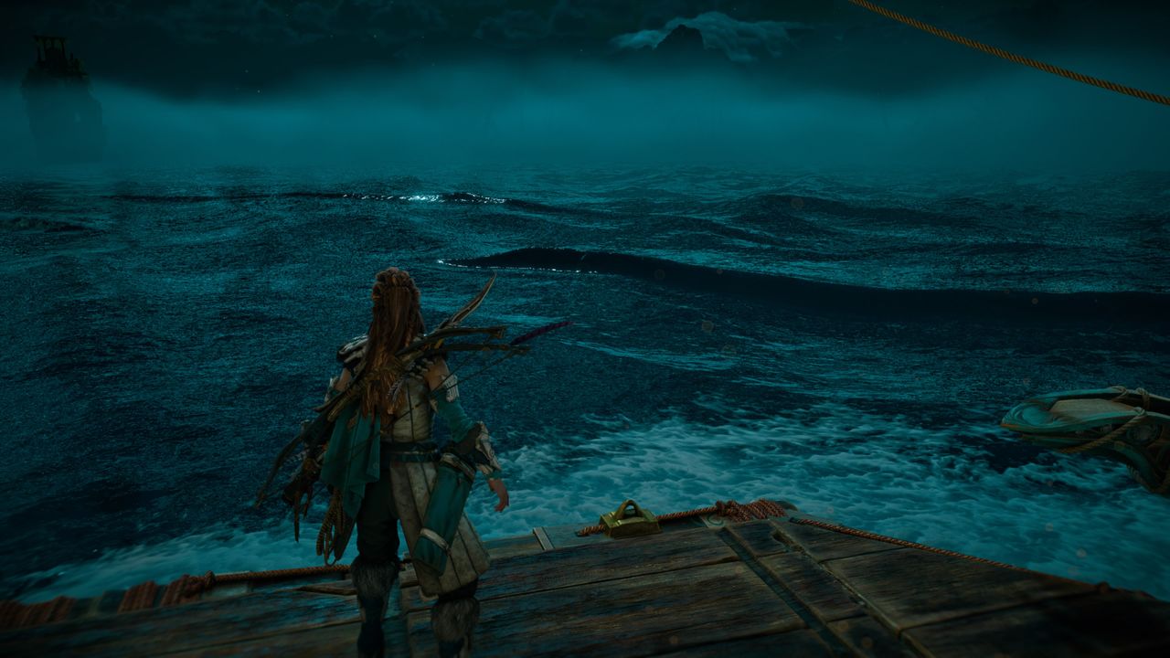 Aloy looks at the sea in Horizon Forbidden West