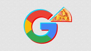 Google logo in style of TikTok logo with pizza slice