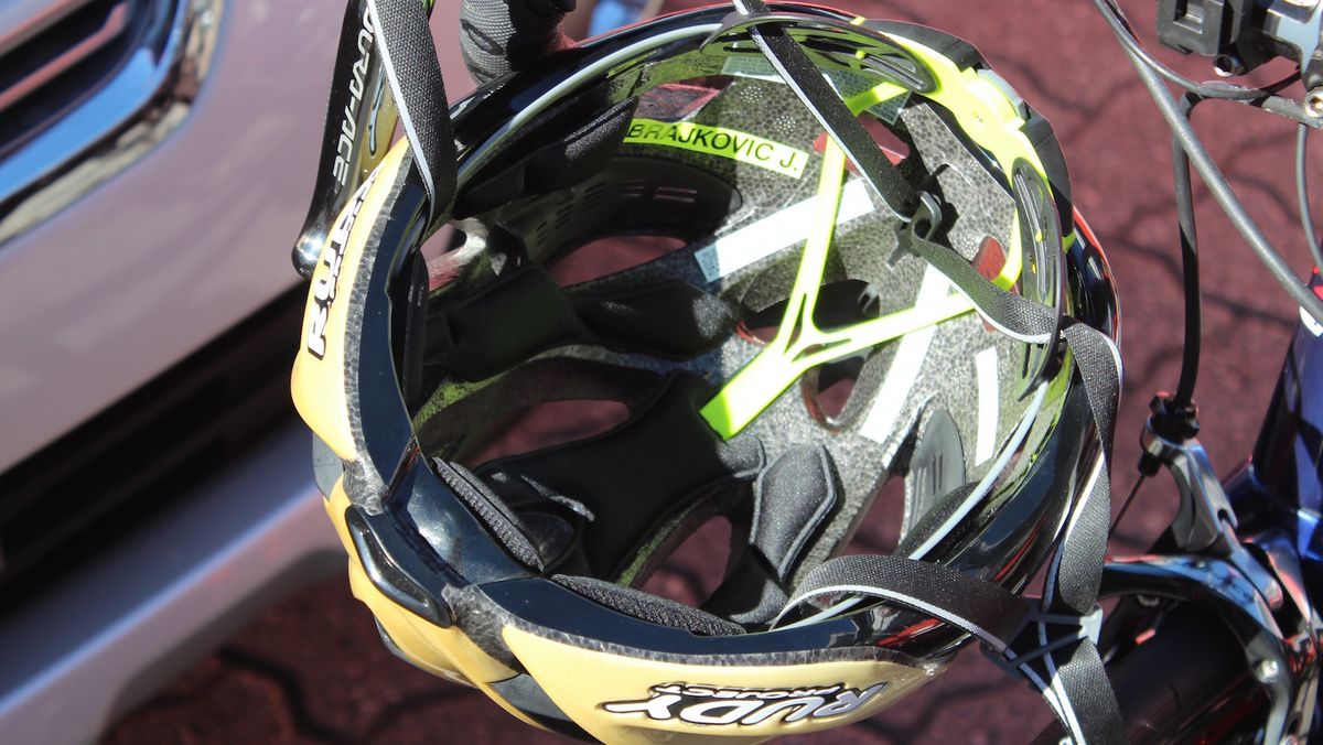A look at the inside of Bahrain-Merida's Rudy Project helmets