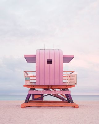 baby pink Miami lifeguard tower